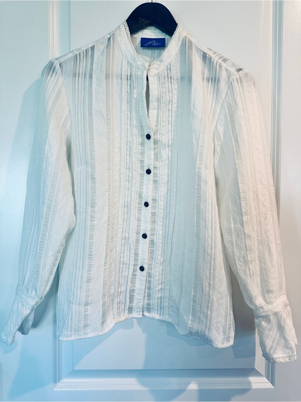JH Collectibles White Textured Stripe Button-Front Blouse with Dark Buttons